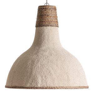 Lámpara de colgar Hakelsa de estilo boho, fabricado en fibra natural en color marrón, combinado con resina en color crema.