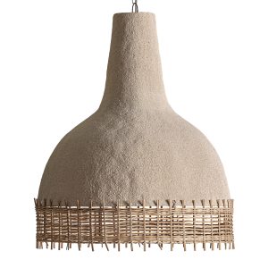 Lámpara de colgar Piglet de estilo boho, fabricado en resina en color arena, combinado con fibra natural en color beige.