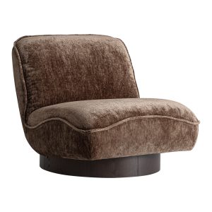 Sillón Puch de estilo contemporáneo, fabricado en poliéster en color marrón, combinado con madera de pino y chapa de fresno en color wengué.