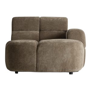 Módulo sofá esquinero Arabaux de estilo contemporáneo, fabricado en poliéster en color verde, combinado con madera eucalipto y espuma.