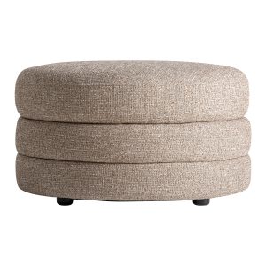Reposapiés Gudas de estilo contemporáneo, fabricado en poliéster en color beige, combinado con madera eucalipto y espuma.