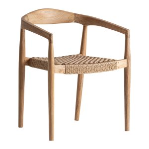 Silla Caen de estilo nórdico, fabricado en madera de teka en color marrón claro, combinado con cuerda sintética en color beige.