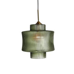 Lámpara de colgar Sirk de estilo contemporáneo, fabricado en vidrio en color verde, combinado con hierro en color dorado.