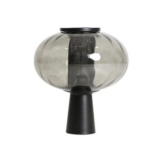 Lámpara de sobremesa Slavec de estilo contemporáneo, fabricado en vidrio en color gris, combinado con hierro en color negro.