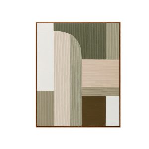 Cuadro Chery de estilo contemporáneo, fabricado en lienzo en color tonos en verde, combinado con madera de pino en color nogal.