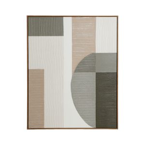 Cuadro Cerbah de estilo contemporáneo, fabricado en lienzo en color tonos en verde, combinado con madera de pino en color nogal.
