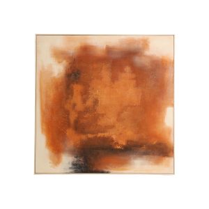 Cuadro Blasse de estilo contemporáneo, fabricado en lienzo en color naranja, combinado con madera de pino en color marrón.