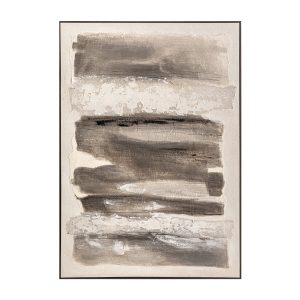 Cuadro Idstein de estilo contemporáneo, fabricado en lienzo en color tonos neutros, combinado con madera de pino en color negro.