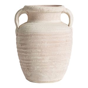 Ánfora Klam de estilo clásico, fabricado en arcilla en color beige.