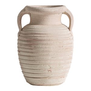 Ánfora Klam de estilo clásico, fabricado en arcilla en color beige.