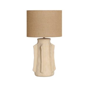 Lámpara de sobremesa Brignac de estilo contemporáneo, fabricado en cerámica en color beige, combinado con poliéster en color beige. Producto desmontable.