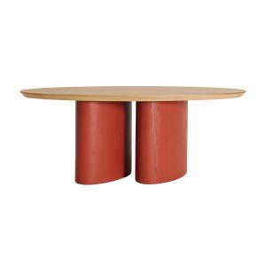 Mesa de centro Foam de estilo contemporáneo, fabricado en chapa de fresno en color teja, combinado con madera dm en color beige.
