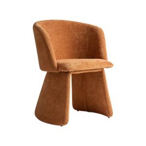 Silla, fabricado en lino en color teja, combinado con madera contrachapada y espuma.