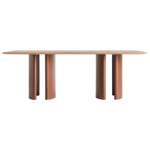 Mesa comedor, fabricado en madera dm en color roble, combinado con chapa de roble.