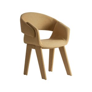 Silla Giro de estilo contemporáneo, fabricado en lino en color mostaza, combinado con madera contrachapada y espuma. Producto desmontable.