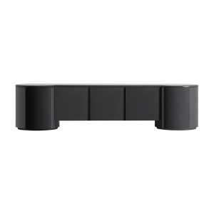 Mueble tv Capitello de estilo contemporáneo, fabricado en madera dm en color gris con acabado lacado, combinado con hierro en color gris con acabado brillo.