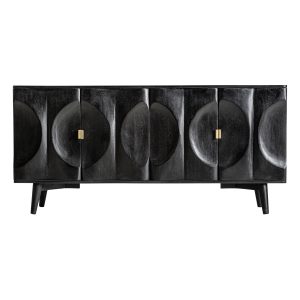 Aparador Labar de estilo contemporáneo, fabricado en madera de mango en color negro, combinado con madera dm en color negro. Producto desmontable.