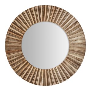 Espejo Wishper de estilo art deco, fabricado en madera de mango en color marrón claro, combinado con espejo y madera dm en color marrón claro.