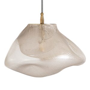 Lámpara de colgar Benji de estilo art deco, fabricado en vidrio en color gris con acabado ahumado, combinado con hierro en color oro.