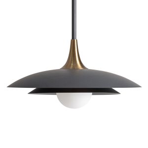 Lámpara de colgar Kinjie de estilo contemporáneo, fabricado en acero en color gris en color negro en color bronce.