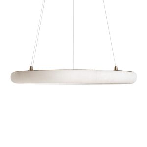 Lámpara de colgar Spaerky de estilo contemporáneo, fabricado en alabastro en color blanco, combinado con acero en color bronce.