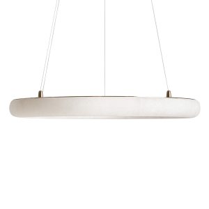 Lámpara de colgar Spaerky de estilo contemporáneo, fabricado en alabastro en color blanco, combinado con acero en color bronce.