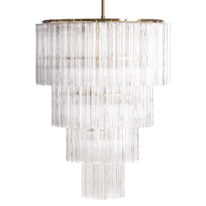 Lámpara de colgar Arrawer de estilo contemporáneo, fabricado en vidrio en color transparente, combinado con acero en color bronce. Producto desmontable.