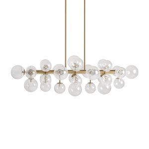 Lámpara de colgar Freya de estilo contemporáneo, fabricado en vidrio en color transparente, combinado con acero en color bronce. Producto desmontable.